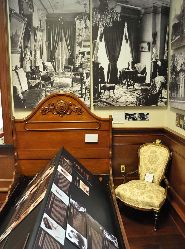 Pictures and artifacts from Mark Twain's summer home are displayed in the Mark Twain Exhibit